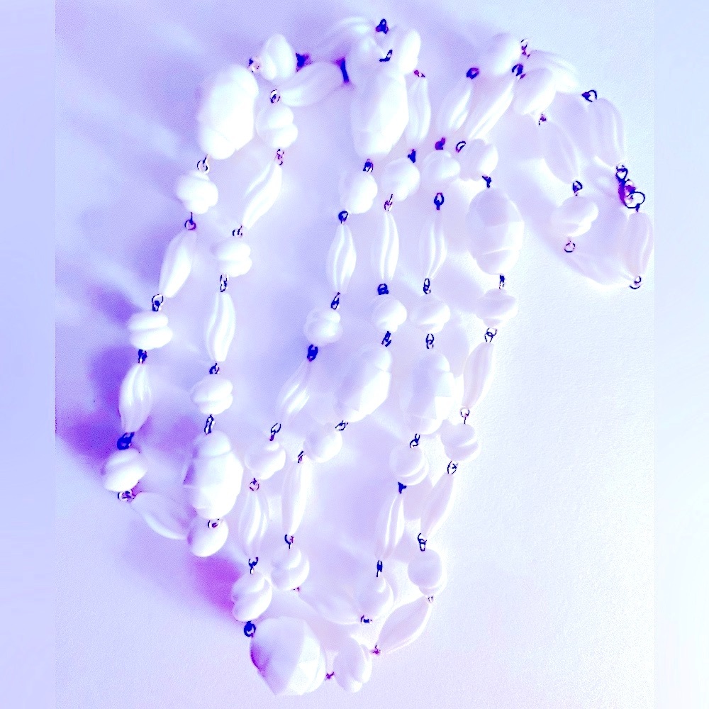 Necklaces Vintage “Summer Whites”  hard plastic, faceted, geometric beads, gold